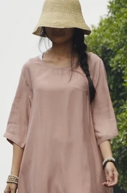 Удобное и дышащее летнее платье-блокбастер цвет меди свободное платье без кармана 18059-2 - Цвет: Розовый