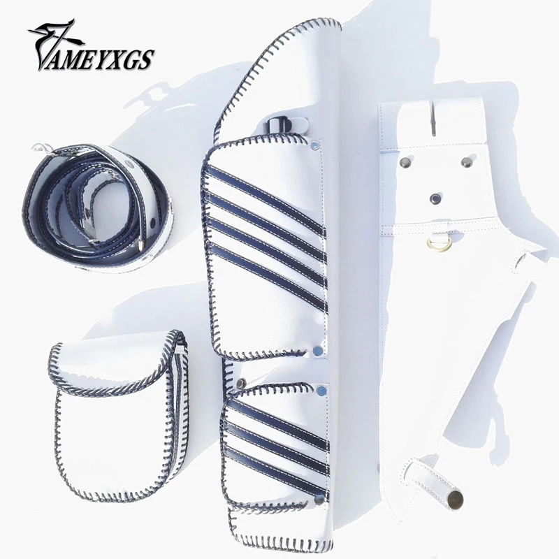 

1 Pcs Archery 3 Tubes Quiver White Leather With Accessories Sprinkle Bag For Compound Recurve Bow Arrow Outdoor Shooting Hunting