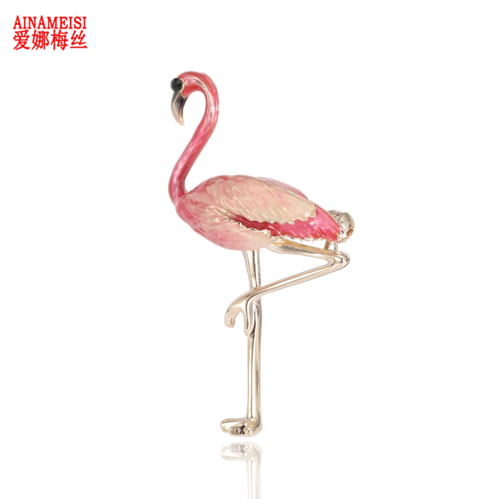 

AINAMEISI New Design Red Enamel Flamingo Bird Brooches Women Animal Brooch Pins Fashion Dress Coat Accessories Jewelry Gift