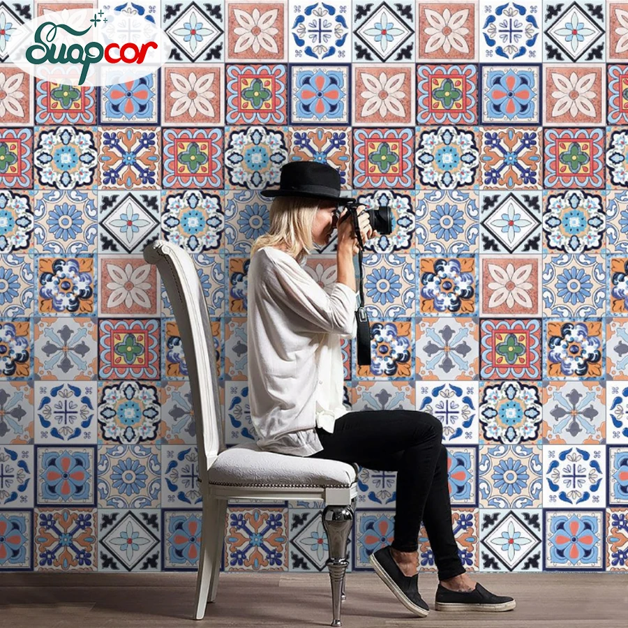 hexagon non slip floor sticker wood wallpaper decals for living room kitchen bathroom peel and stick self adhesive tile stickers European Tile Stickers Self-Adhesive Thick 3D Wallpaper Renovation Oilproof Kitchen Wardrobe Waterproof Moistureproof Floor Film