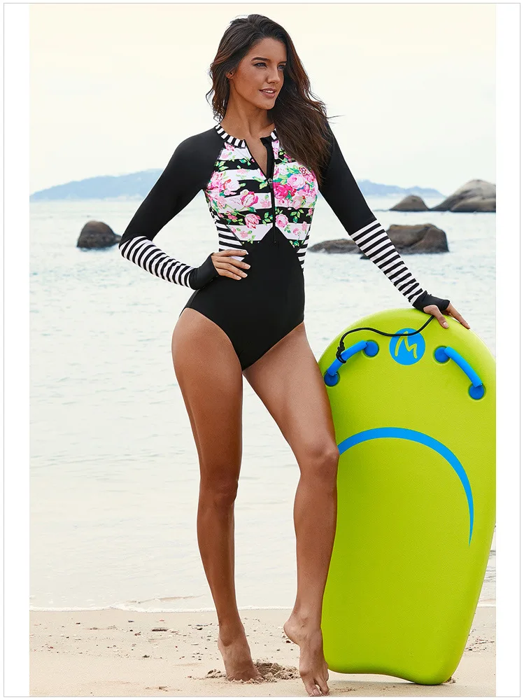 Новинка, сдельный женский купальник для серфинга, длинный рукав, медуза, костюм для подводного плавания, с принтом, треугольный купальник, черный, красный, костюм для серфинга