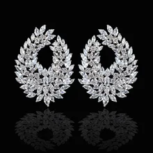 Цветочный дизайн сверкающие AAA кубический цирконий большие серьги гвоздики для женщин, высококачественные модные вечерние/Свадебное ювелирное изделие серьги