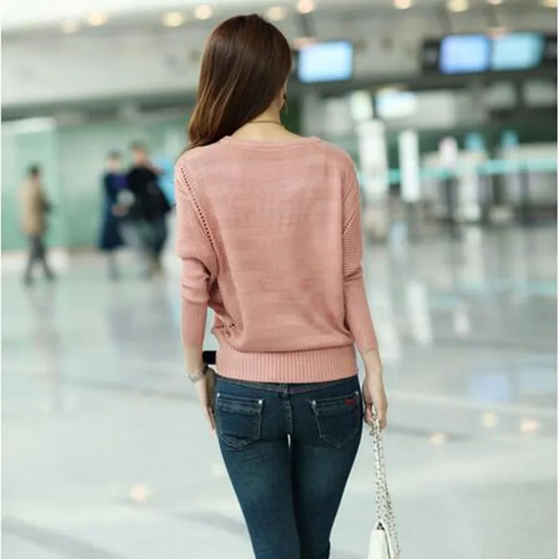 2016 spring autumn womens knit pullover batwing shirt Hollow out long-sleeve o-neck sweater female sweaters