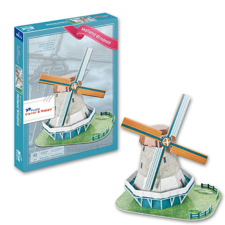 Развивающие игрушки знаменитая архитектурная модель 3D Пазлы для взрослых Осака Пелес Бран замок Las Ventas игрушки для детей - Цвет: Holland windmill