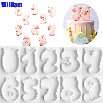 

10Pcs/set 0-9 Number piglet Fondant Cookie Cutters Cake Plastic Embossed Candy Biscuits Molds Cookie Decoration Baking Tools