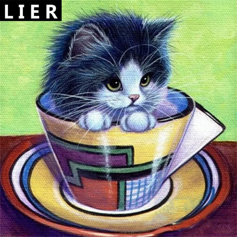 

5d DIY diamond painting cat,diamond embroidery animals,diamondpainting, diamond embroidery Cup in the cat Needlework Home Decor