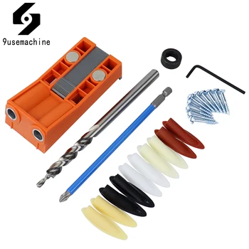 

Pocket Hole Jig Set Bevel Angle Drill Guide 9.5mm Step Drill Hole Puncher With Magnet Positioning Slider Jig Carpentry Tools