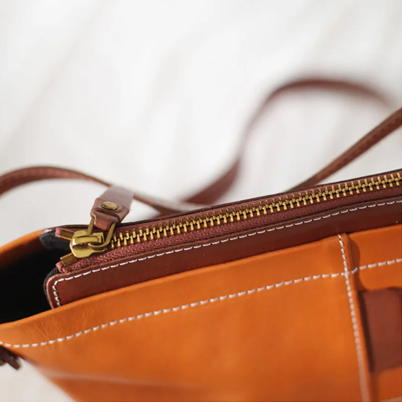 AETOO Leather handheld zipper bucket bag, large capacity female new shoulder cowhide crossbody bag