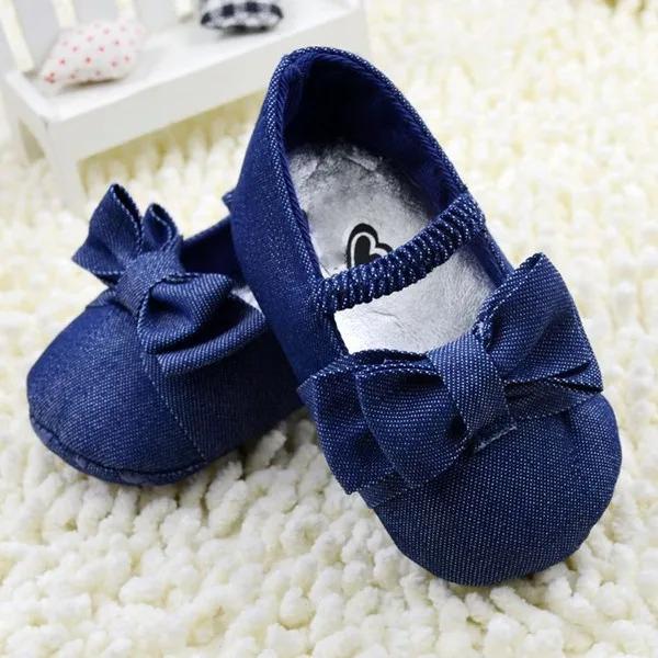 Для малышей первых шагов Твердые бантом Обувь для младенцев эластичная мягкая подошва Обувь для младенцев prewalkers 0-18 м