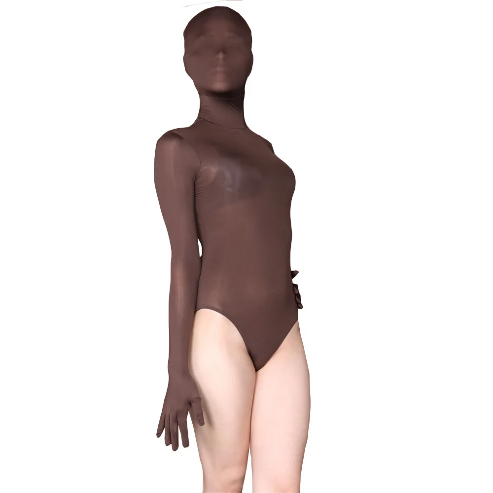 LinvMe прозрачный ледяной шелк Zentai с длинным рукавом стринги боди Сексуальная