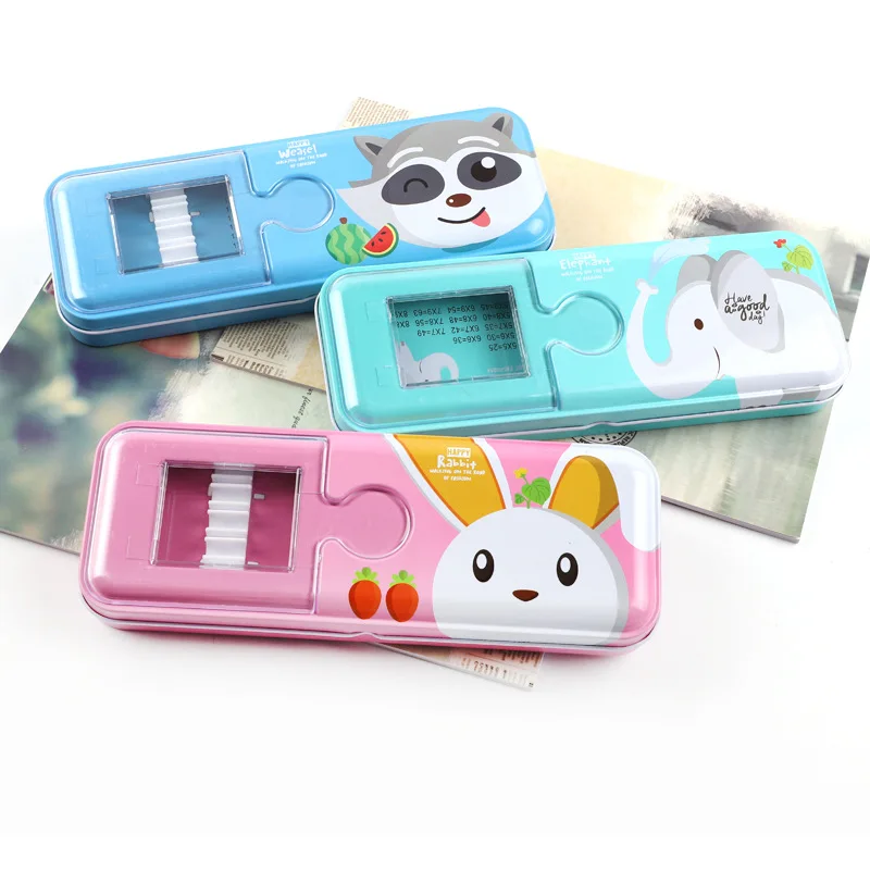 

Fshion Student Large Capacity Two Layers Cartoon Pencil Case Lovely Animal Modeling Iron Box Multifunction School supplies
