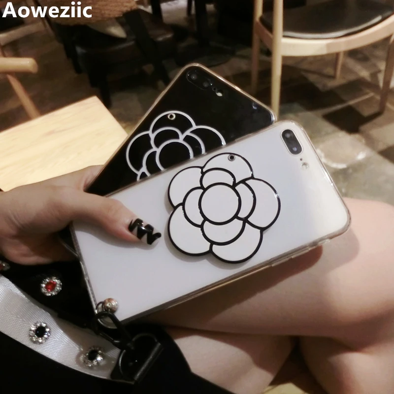 

Aoweziic She Camellia mirror mobile phone shell lanyard For iphone6s 7 8Plus silica gel X XS tide brand personality style