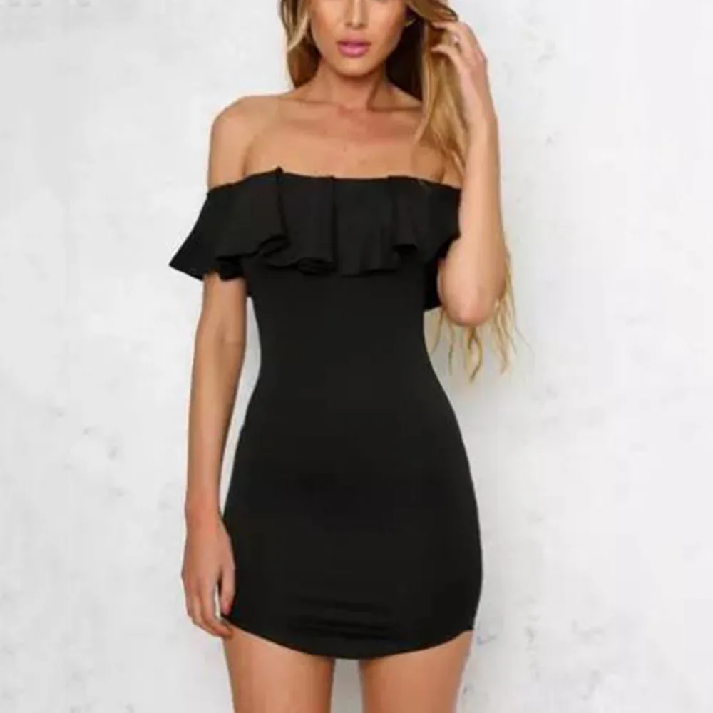 

2020 New Woman Summer Fashion Off Shoulder Solid Ruffles Sexy Mini Sundress Dress Summer Fashion Sundress Mini Dresses Vestidos