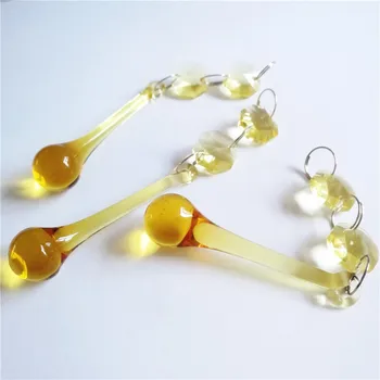 

16*60mm Chandelier Pendants Yellow,Glass Raindrop Suncatcher Prism Parts with Octagonal Wedding Decoration Free Shipping