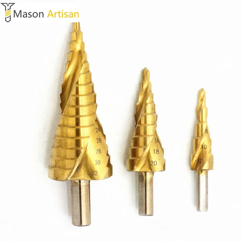

3Pcs/Lot Spiral Hole Cutter Step Cone Drill Bit HSS Triangle Shank 4-12/4-20/4- 32mm Woodworking Metalworking Electric Tools Bit