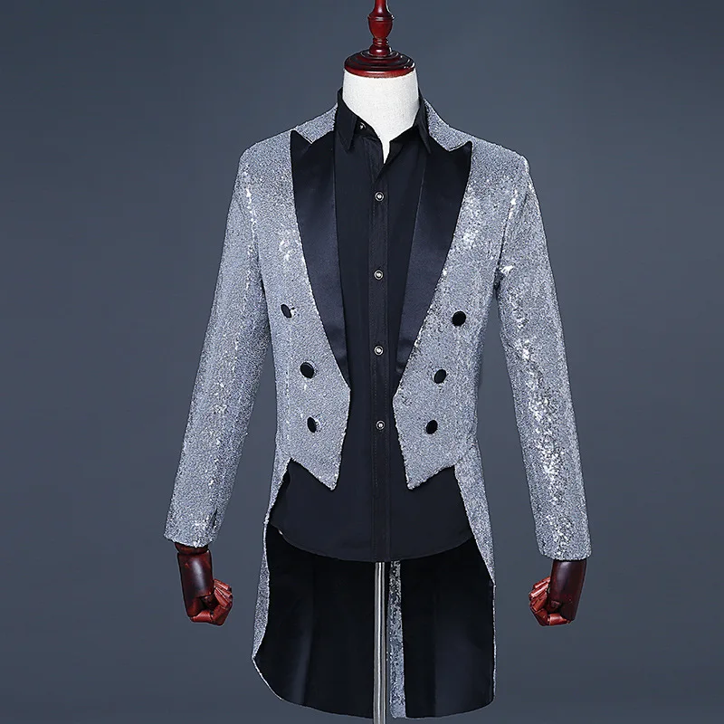 Shiny Red Sequin Glitter Embellished Tuxedo Blazer Men Nightclub DJ Party Wedding Tailcoat Suits Mens Stage Singer Costume Homme 4
