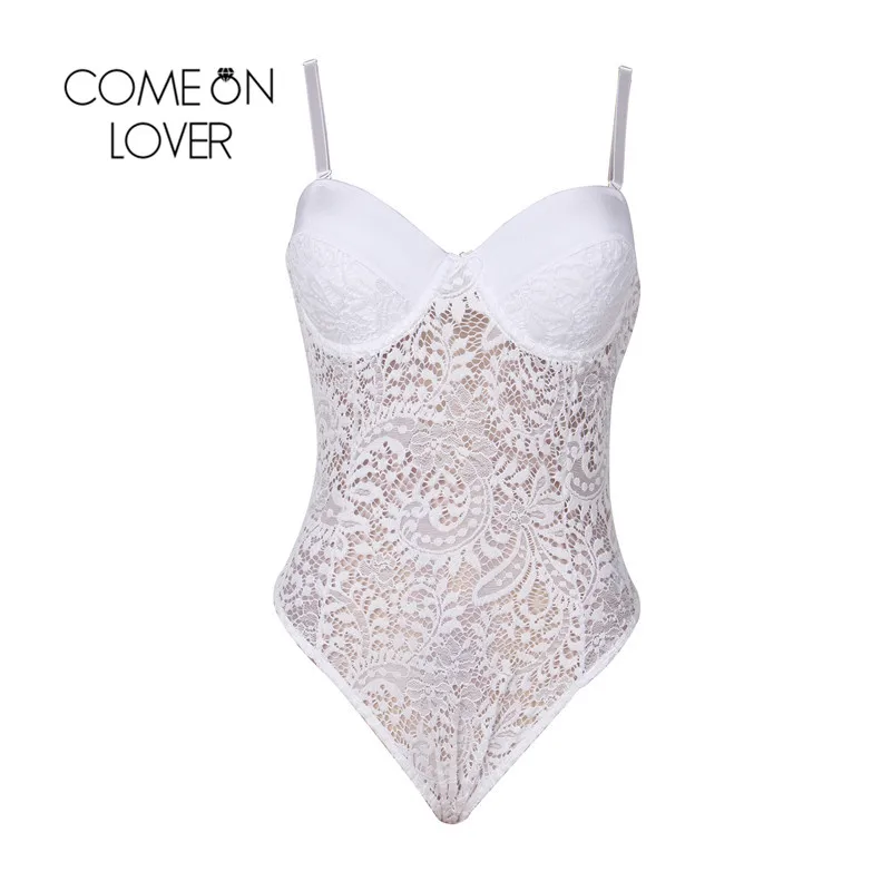 

Comeonlover Solid Lace Sheer Bodysuit Babydoll Chemise Push-up Cup Lace Teddy Hollow Out See Through Teddy Lingerie Sleepwear