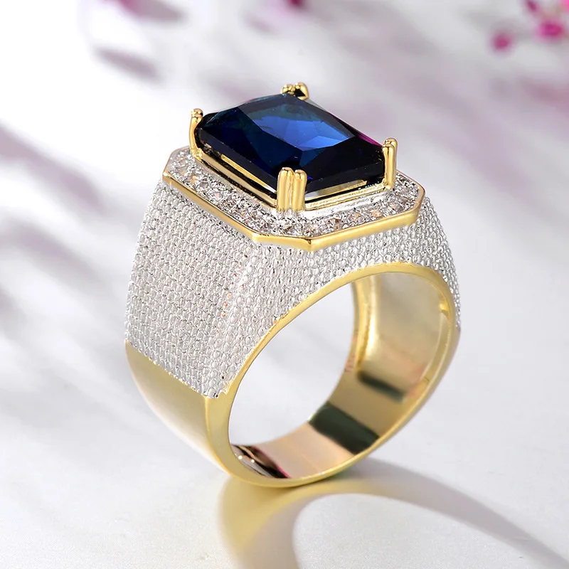 Мода большой синий циркониевый камень cz винтажные кольца для мужчин и женщин унисекс Ретро Резьба на кончик пальца кольца миди ювелирные изделия