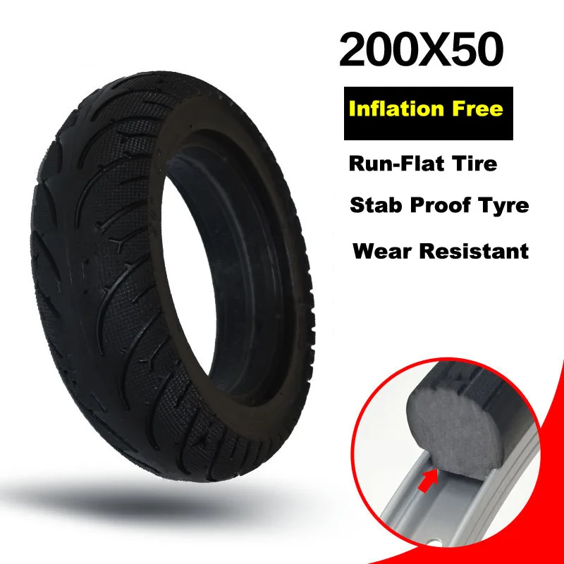 

200*50 Electric Scooter Run-flat Tire Inflation Free Tubeless Tyre Solid Tyre Stab Proof Tyre Wear for 8 Inch Eletric Scooter