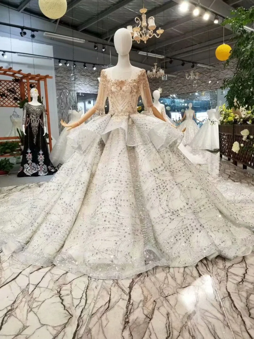 H S Bridal Silver Wedding Dress Ball Gown Bride Dresses Gold