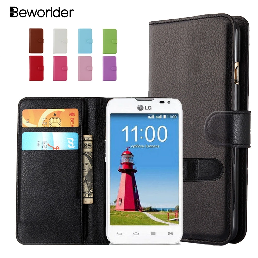 

Beworlder L65 High Quality Lichee Pattern wallet PU Leather Case For LG L65 Case D280 Cover Shell With Credit Card Holder