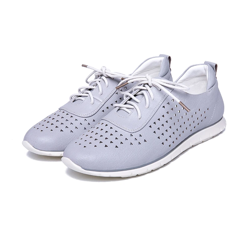 AIMEIGAO 2019 New Lace Up Flats Shoes Soft Leather Comfort Shoes For Women Hollow Out Breathable Casual Shoes Autumn And Spring