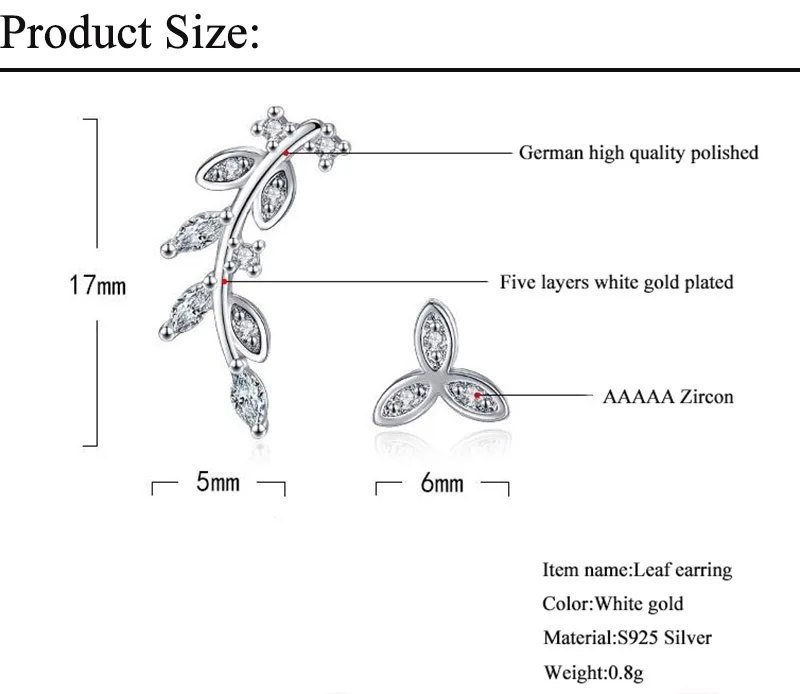 JYouHF, новинка, элегантные серьги в виде листьев для женщин и девочек, AAA, прозрачный циркон, 925 пробы, серебряные серьги-гвоздики, модные ювелирные изделия
