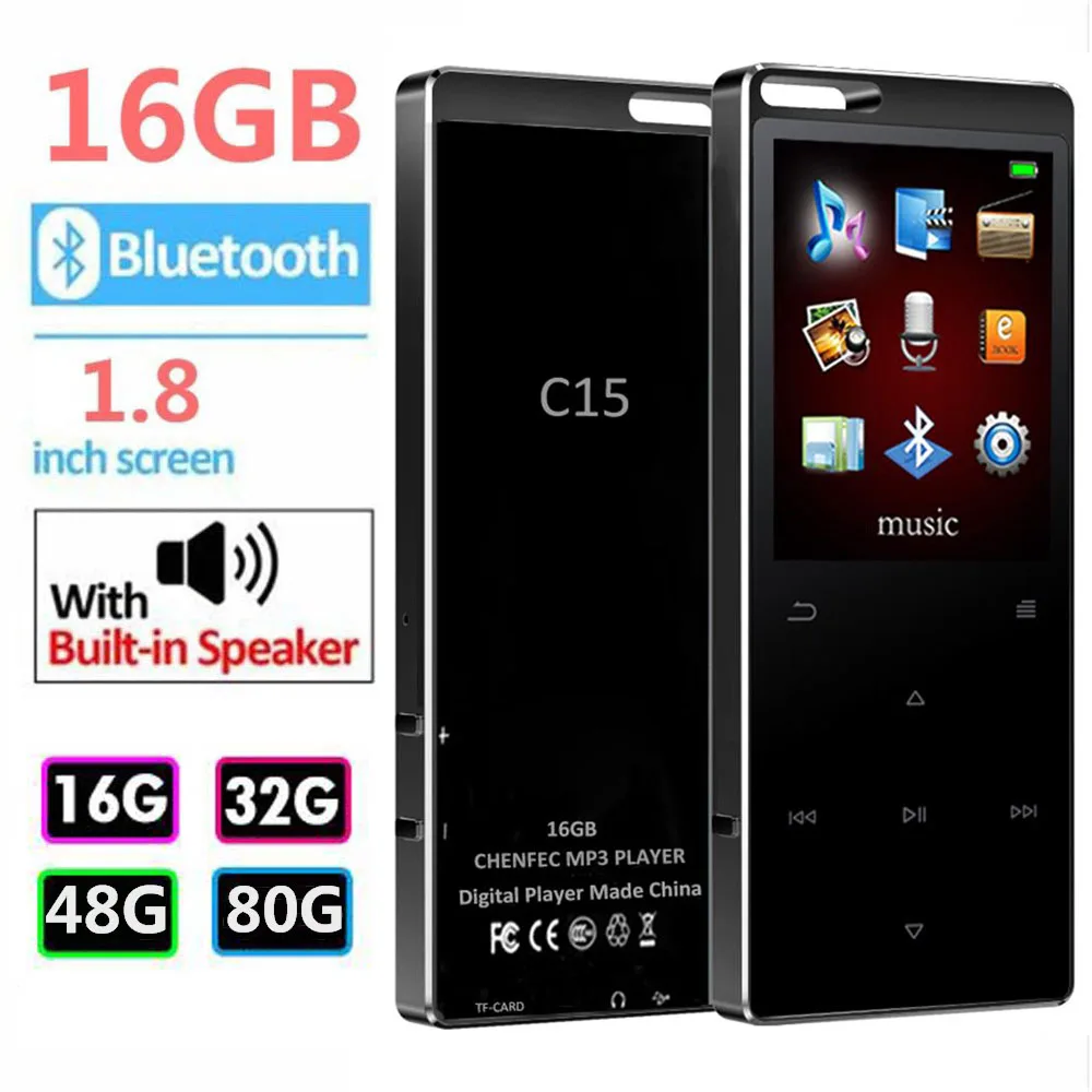 

Hot Sale Bluetooth4.1 MP3 Player Built-in Speaker HiFi Lossless Music Player Support 128GB SD/TF Card with FM Radio, Recorder