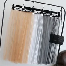 Летние Для женщин сексуальные прозрачные сетчатые кружевные юбки Повседневное элегантные Высокая Талия фатиновая юбка Черный, серый цвет белый эластичный плиссированная юбка D60