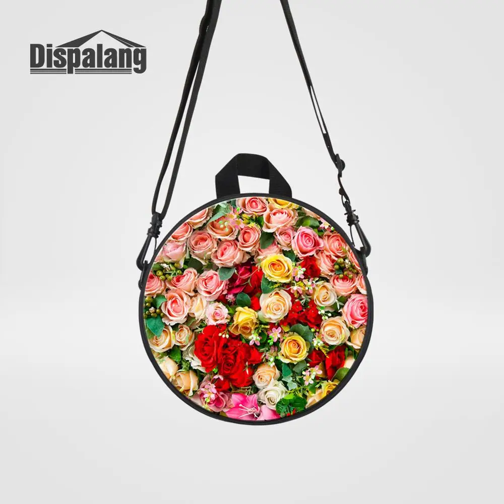 Красная роза, мини сумка-мессенджер для девочек с цветочным принтом, детские сумки через плечо для улицы, Детский Повседневный круглый рюкзак для школы Rugzak - Цвет: Многоцветный