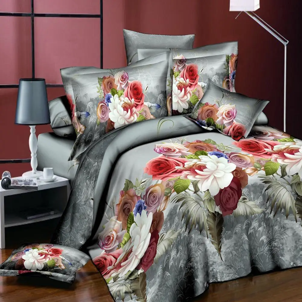 

Adeeing 3D Printed Stylish Bed Set 4 Pieces Bed Sheet Quilt Cover Pillowcases Wedding Housewarming Gift Decoration