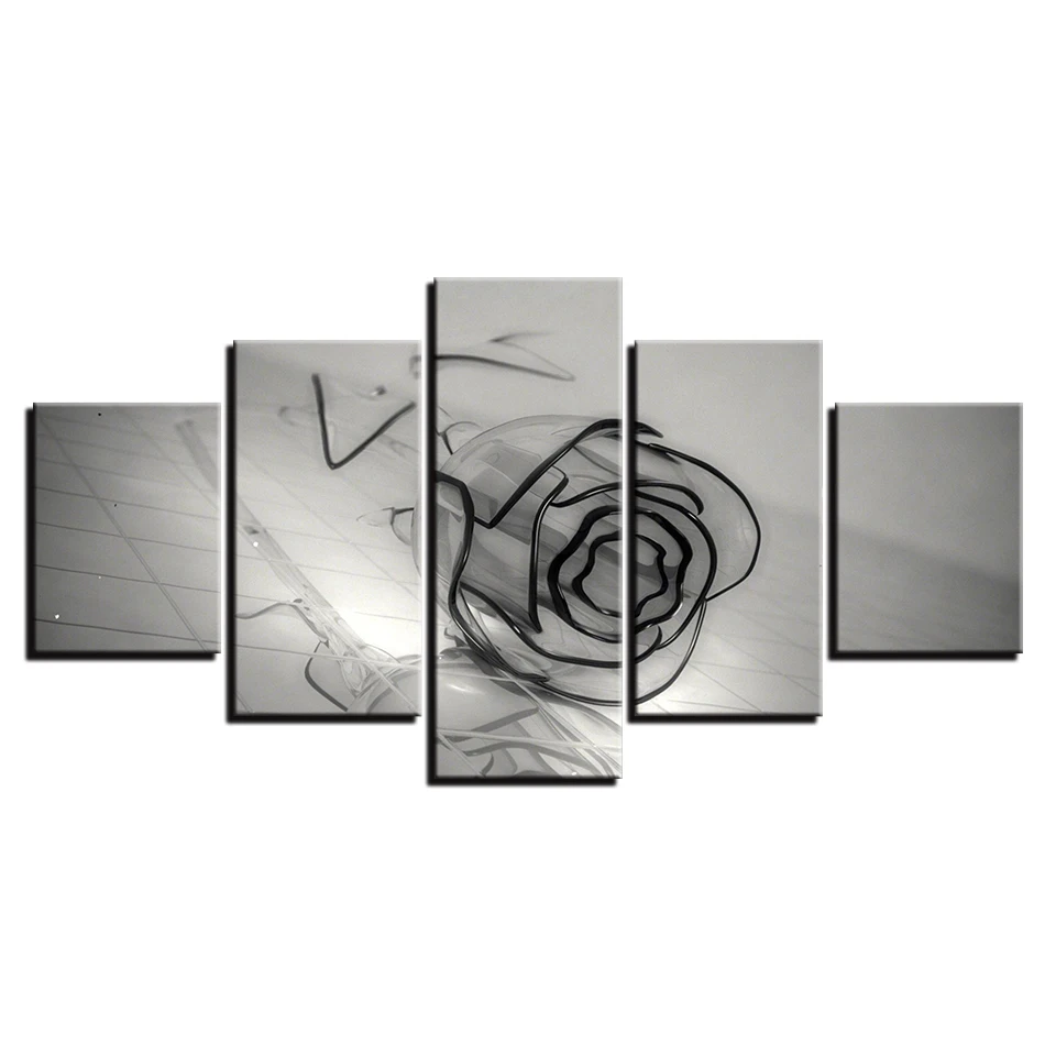 HD-Prints-Posters-Modular-Living-Room-Canvas-Paintings-5-Pieces-Black-And-White-Glass-Rose-Flower (3)