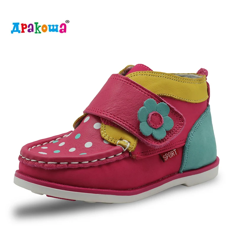 Apakowa New Toddler Girls Boots Ankle Genuine Leather Spring Autumn Children Shoes Short Plush