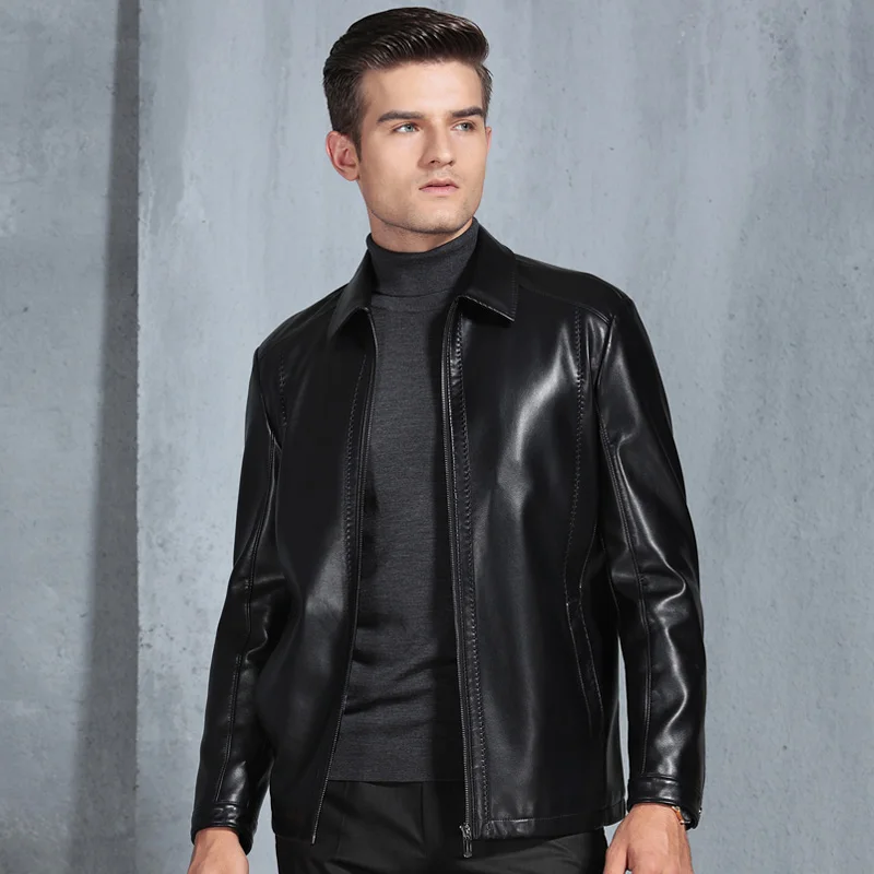 

Fashion Men Leather Jacket jaqueta de couro 2018 Casual Business Leather Jacket Men Biker/Motor Clothing, Big Sizes M-XXXL