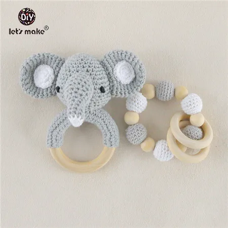 Let's Make погремушка для малышей 1 комплект крючком амигуруми Слон Сова пользовательское имя новорожденный Монтессори развивающие деревянные кольца детские игрушки - Цвет: elephant bracelet