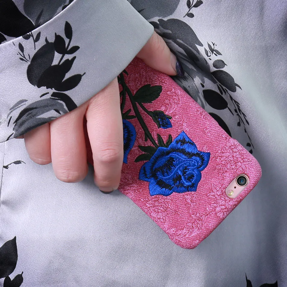 DOEES Vintage Phone Case For iPhone 6 6S 7 Plus Handmade 3D Rose Embroidery Pattern For Samsung Galaxy S8 Plus S7 S6 Edge Cases (3)