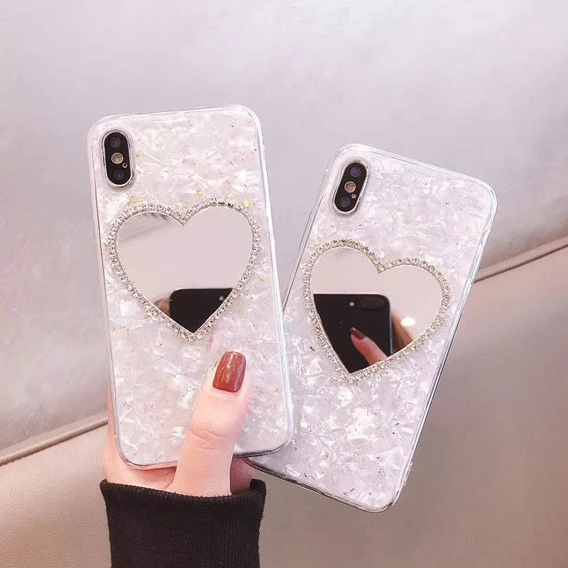 

Luxury Diamond Marble Love Makeup mirror Phone Case for iphone 6 S 7 8 plus X XR XS MAX for samsung Galaxy S8 S9 Note 8 9 S10 E