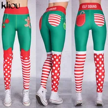 kliou Новые женские модные длинные облегающие разноцветные эластичные леггинсы штаны с рождественским принтом на высокой талии