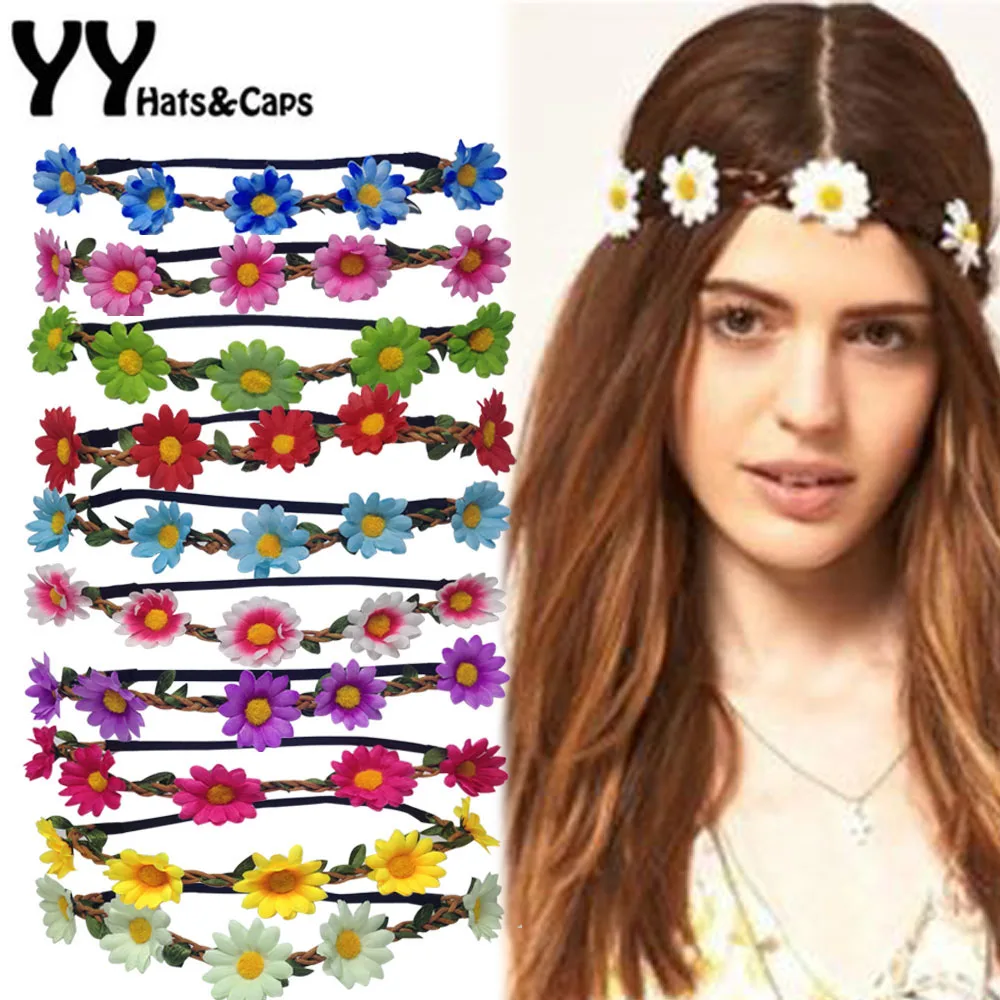 

Summer Wedding Floral Crown Head Band Floral Head Wreath Women Sunflower Headband Bridesmaid Bridal Headpiece Girls Crown YY7078