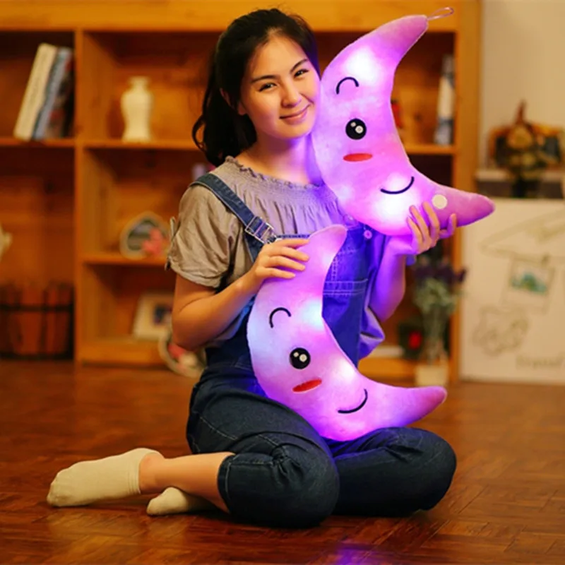 Miaoowa New 35cm Colorful Moon Shape Plush Toys Luminous Glowing LED Light Pillow Soft Stuffed Lovely Kids Toy Birthday Gift Miaoowa New 35cm Colorful Moon Shape Plush Toys Luminous Glowing LED Light Pillow Soft Stuffed Lovely Kids Toy Birthday Gift