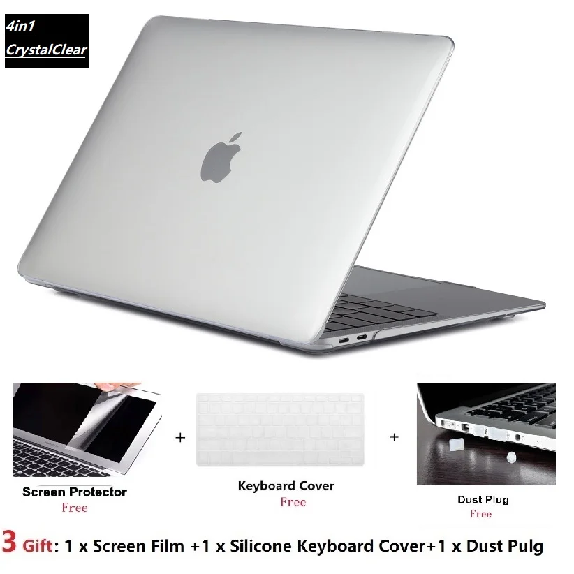 Кристальный чехол для ноутбука+ чехол для клавиатуры+ пленка для экрана+ пылезащита для 11 12 13 15 дюймов Apple Macbook Air Pro retina TouchBar A2159 A1932 - Цвет: Crystal Claer
