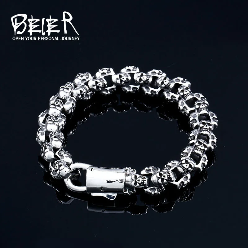 

Байер, панк-рок, Череп, Для мужчин Браслеты браслеты 2018 байкерские никогда не увядает Нержавеющая сталь цепи ювелирные изделия дропшиппинг LLBC8-056