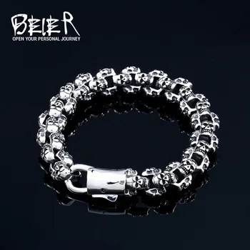 

Beier Punk Rock Skull Men Bracelets & Bangles 2018 Biker Never Fade Stainless Steel Chain Jewelry Dropshipping BC8-056