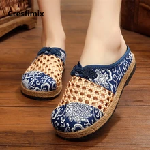 Cresfimix zapatos de mujer; женская дышащая обувь из сетчатого материала; цвет синий; удобная обувь без застежки на плоской подошве; Милая женская обувь из конопли; сезон весна-лето; a2152