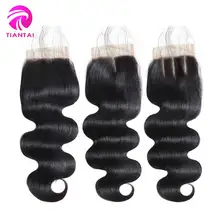 4*4 закрытие шнурка перуанские человеческие волосы волнистые 8-20 дюймов Натуральные завитые здоровые волосы 1 шт бесплатно Средний три части Тянь