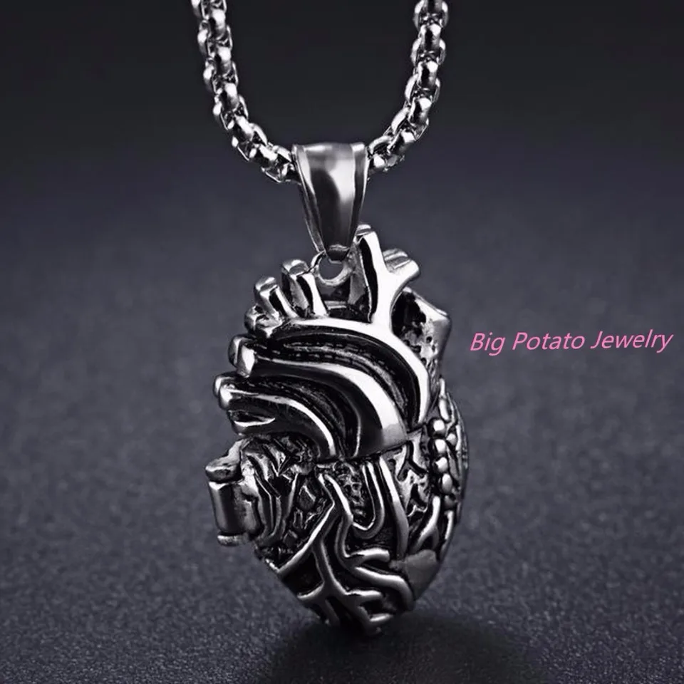 Anatomical Heart Necklace with Stainless Steel Chain 3D Jewelry
