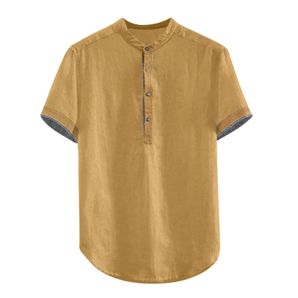 Мужская мешковатая однотонная хлопковая льняная рубашка с коротким рукавом размера плюс, M-3XL