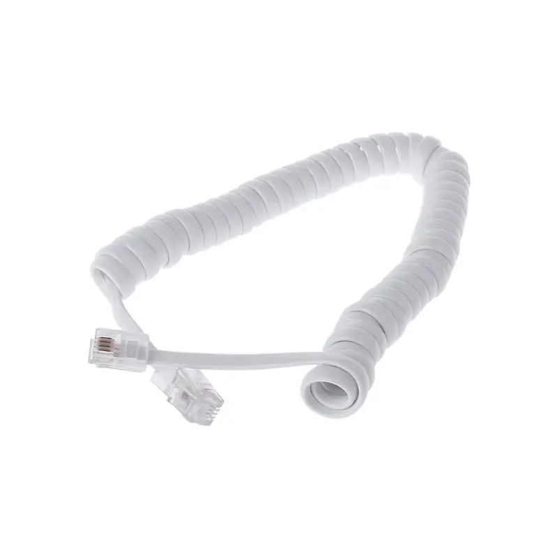 Белый стационарный телефон спиральный кабель пружинный медный провод длинный тип телефонная линия