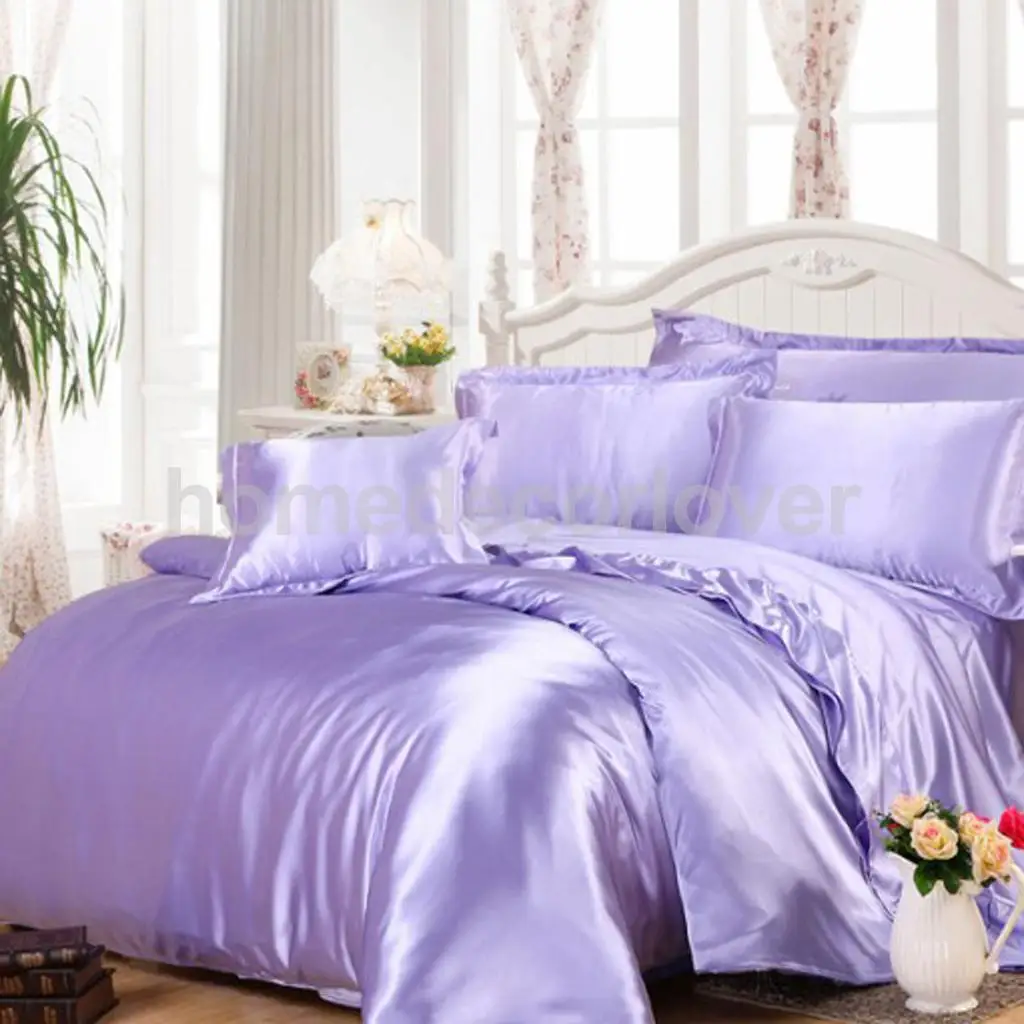 Smooth Satin Silky Bedding Duvet Cover Set-Pillowcase, Flat Sheet, Quilt Cover, California King Size, for 6 feet Bed 4 Piece/Set