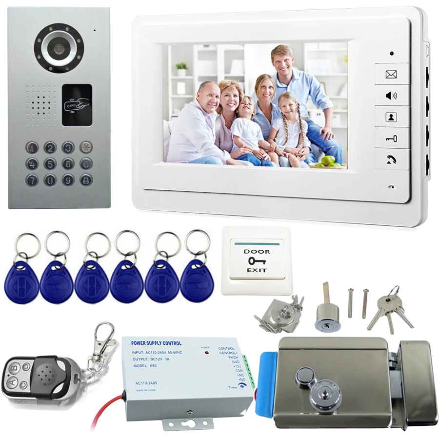

Monitor video doorphone intercom walkie-talkie wired interphone maison Rfid code locked camera doorbell apartment intercom kit